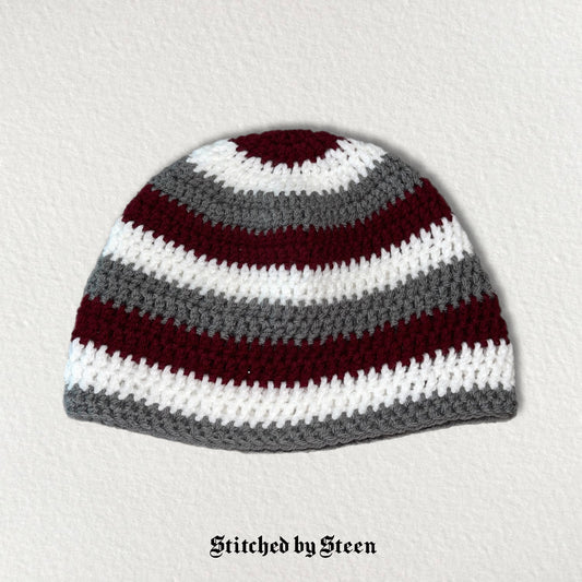 Crochet Thick Striped Skull Beanie